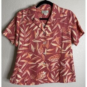 Tommy‎ Bahama Womens Small Orange Floral Silk Blouse Button Front Beach Tropical